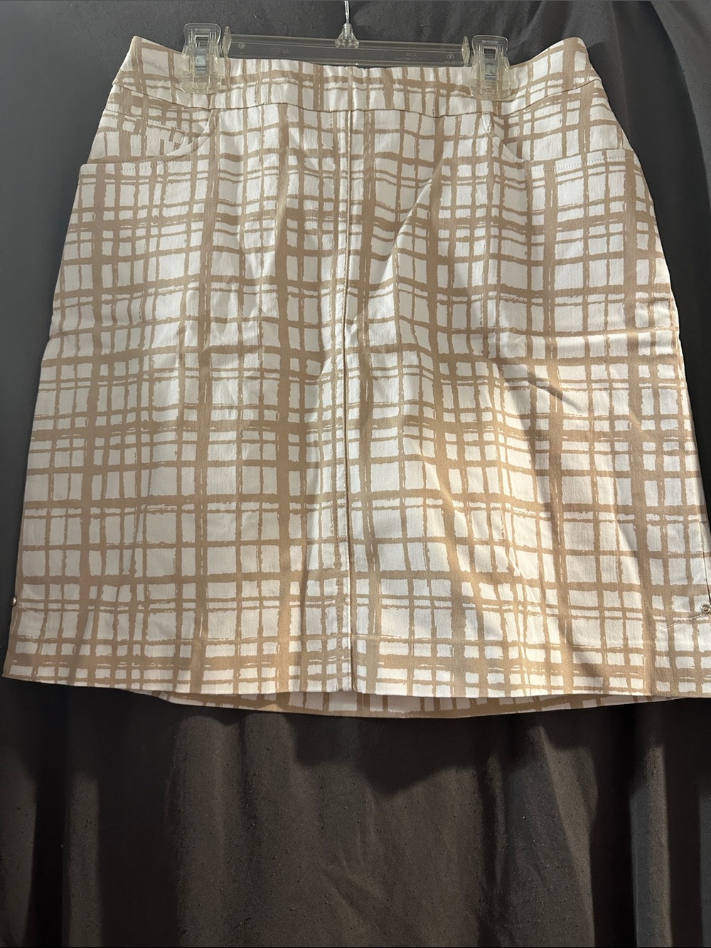 Hilary Radley Cream and Beige Plaid A-Line Skirt